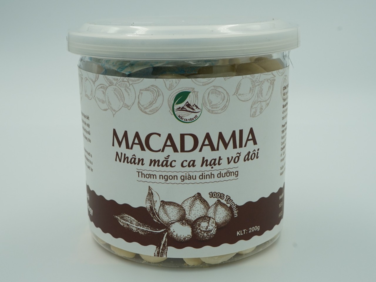 Nhân hạt mắc ca nguyên hạt (lon nhựa 200g)